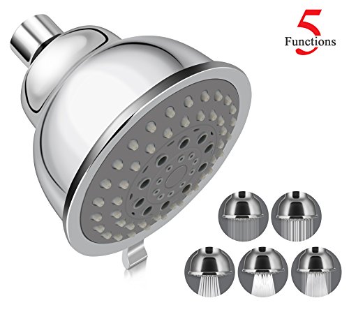 Pommeau de Douche SPA de Luxe, LEEFE Économie D'eau Haute Pression Pomme de Douche Fixe 5 Pulvériser Paramètres, 30°Pommeau de Douche Rotation Réglable Connecteur