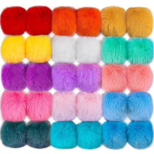 BQTQ 30 Stück Bommel für Mützen Kunstfell Pompon Fellbommel Pompon Fellpompon Kaninchenfell Bommel für Mützen Tasche Dekoration, 15 Farben