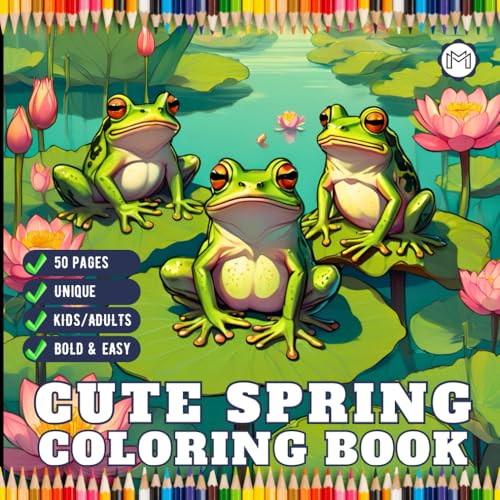 50 Pages Cute Spring Coloring Book Gift for Adults Men Women Kids Young Boys Girls Teens Youth Bold and Easy Spring Coloring She