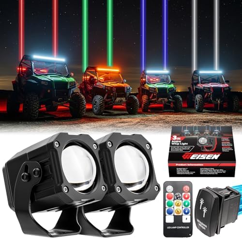 Weisen 2pcs Whipless LED Whip Lights, 9 Light Modes RGBW Laser Wh...