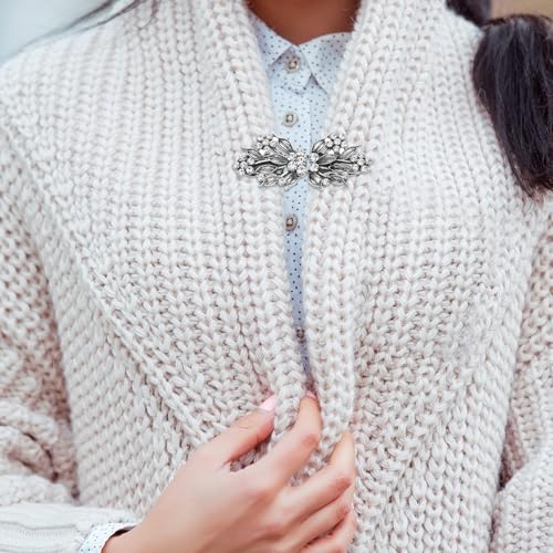 Image of uxcell Vintage Sweater Clips, Cape Cloak Clasp Retro Cardigan Clips Shawl Collar Clasp Dress Shirt Brooch Clip for Women