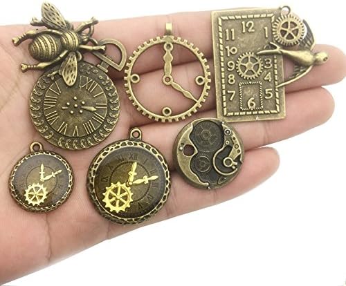Youdiyla 100g Steampunk Clock Face Dial Pointer Charm Pendant, Mix Antique Metal Pendant Supplies Findings for Jewelry Making (Bronze HM71)