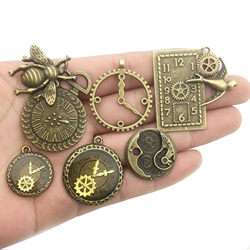 Youdiyla 100G Steampunk Clock Face Dial Pointer Charm Pendant, Mix Antique Metal Pendant Supplies Findings For Jewelry Making (Bronze Hm71) #TOP2