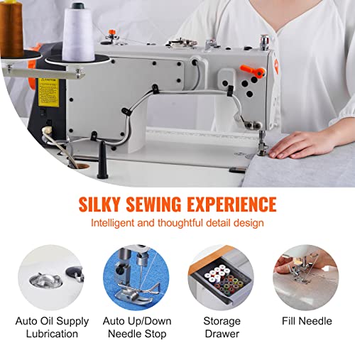 Vevor Industrial Sewing Machine, Heavy-Duty Lockstitch Sewing Machine With 550W Servo Motor Table Stand, Electro-Mechanization Intelligent Start-Stop, 0-5Mm Industrial Straight Stitch 5000S.p.m #TOP5