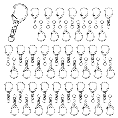 BTtime キーホルダー金具 50個入 手作り 素材 キーホルダーパーツ 回転カン付き ワンタッチキーホルダー金具 DIY 手芸用品 ハンドメイド アクセサリー (シルバー)