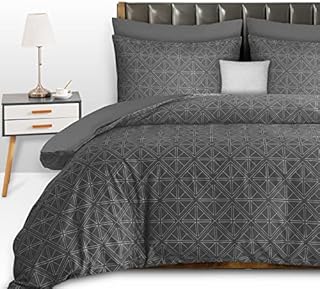 Pamposh king size bedding sets Double Brushed Microfibre king size duvet set 3 Pcs Bedding Set With Zipper Closure, Ultra Soft Anti Allergic Easy Care Non Iron (King (230 x 220 cm), Charcoal / Grey)