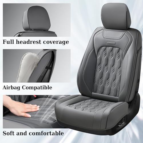 Image of Coverado Dodge Ram Seat Covers, Waterproof Leather Car Seat Covers Full Set, Custom Fit for 2009-2026 Ram 1500, 2010-2026 2500 /3500 Crew Mega Cab, with Curved Bench, Gray