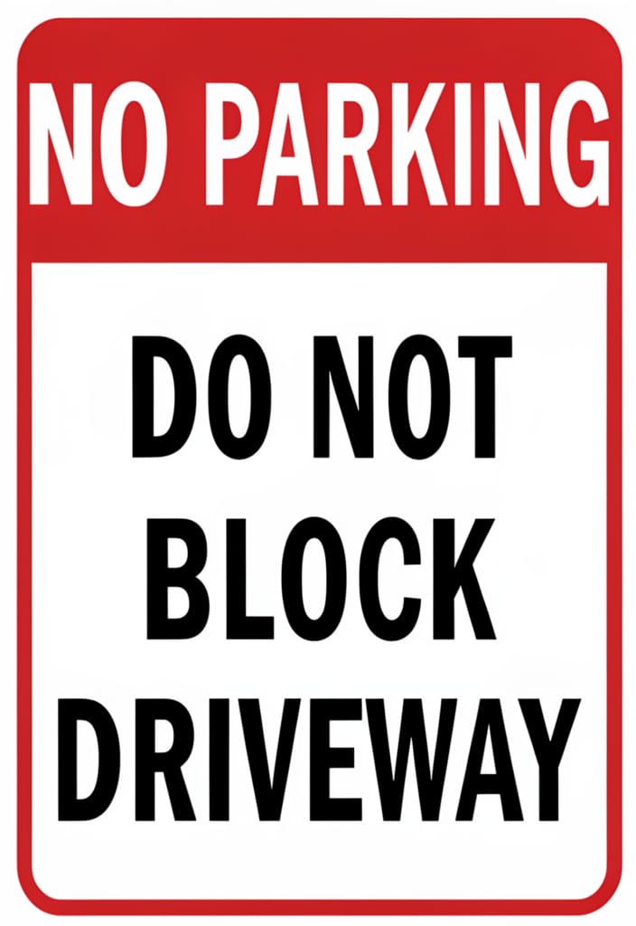 peiyeety 12x8 Inch Tin Sign NO PARKING DOBLOCK DRIVEWAY Metal Wall Plaque, Red & White Bold Lettering, Rust-Resistant Aluminum Decor for Garage, Driveway, Office, Gift Idea