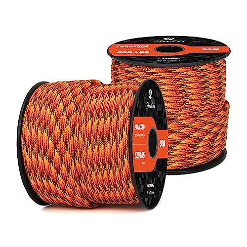 Abma Cord Paracord 620 lbs 4mm 9 Strands 100% Nylon 30M - Fireball, Multi Color-fireball, 30 Meters