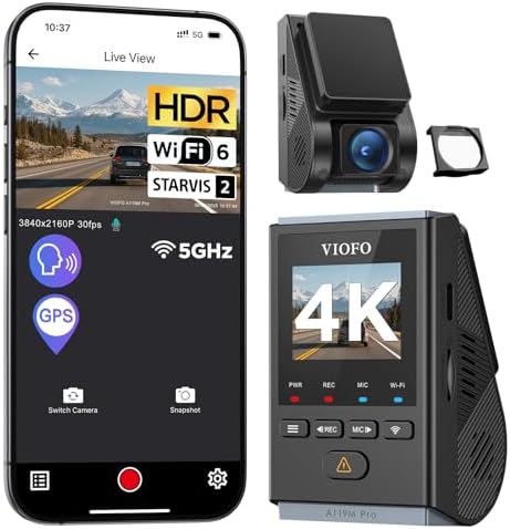 VIOFO A119M Pro 4K HDR Mini Front Dash Cam, Car Camera with STARVIS 2 IMX678 Sensor, Wi-Fi 6, Quad-Mode GPS, Voice Control, Night Vision 2.0, 24H Parking Mode, Supercapacitor, Supports up to 512GB