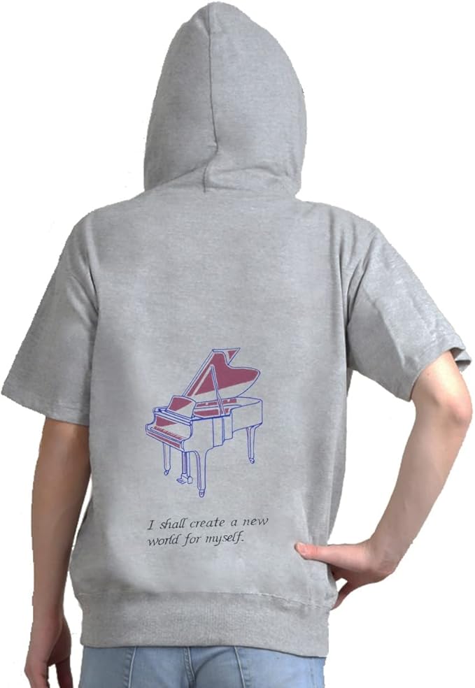Amazon 様様三昧 刺繍パーカー ピアノとショパンの名言 半袖 メンズ レディス 受注生産品 トレーナー パーカー 通販