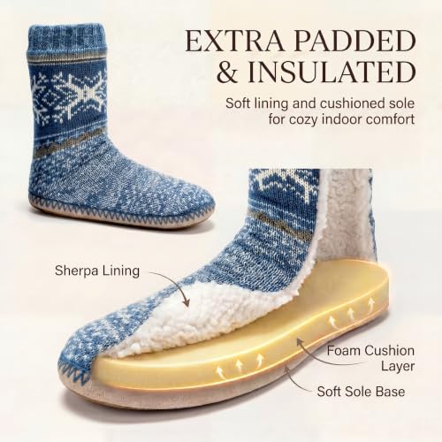 Image of cosyone1997 Slipper Socks for Women Warm Fuzzy Non Slip Soft Sole | Sherpa lining, padded sole, stretchy cuff and gripper dots for bedroom or lounging; gift-ready box, machine washable