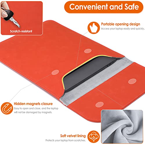 Hyzuo 13 Inch Laptop Sleeve Compatible With Macbook Air M2 A2681 13.6" Display, Macbook Air 13 M1 2018-2023, Macbook Pro 13 M2 M1 2016-2023, Faux Suede Leather Case With Accessory Bag, Orange #TOP3