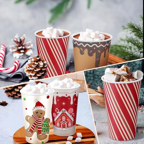 Gerrii 60 Pcs Christmas Paper Xmas Disposable coffee Cups 16oz for Drinking Tea Hot Cold Beverages, Santa Snowman Gingerbread Cups Christmas Decoration(Gingerbread Man) by Gerrii - Image 5