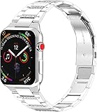 PUGO TOP Compatible for Stainless Steel Apple Watch Band 42mm 44mm 45mm Series 7 6 5 4 3 2 1 Iwatch Iphone Watch Link Strap Ultra Thin with Bling Rhinestones Glitter(42mm/44mm/45mm, Silver)