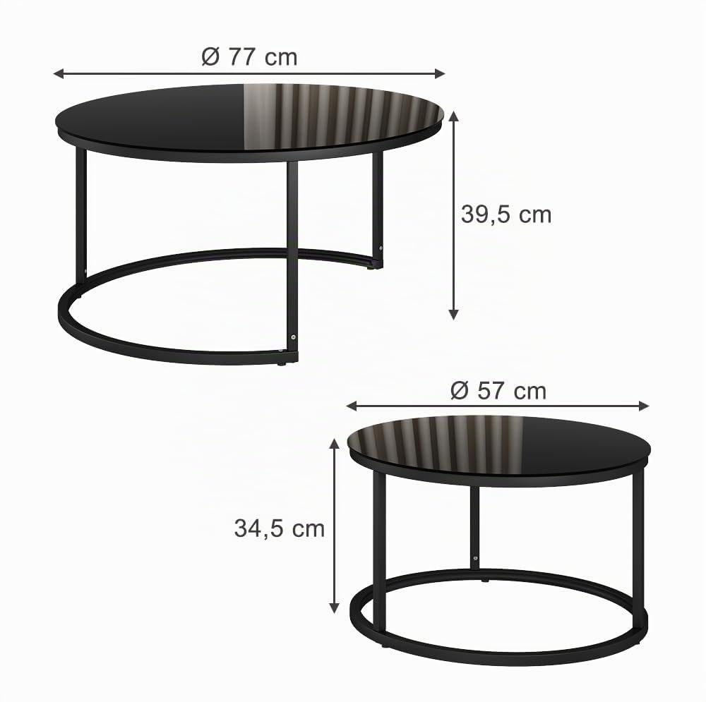 Vicco Conjunto de Mesa de Centro Montreal, Negro Brillo Intenso, 77 x 77 cm 2 Partes, Plegable para Ahorrar Espacio y combinable de Forma versátil