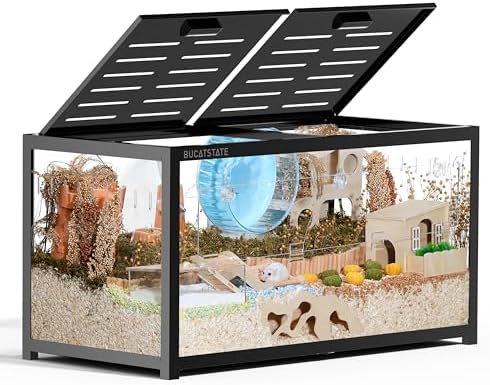 BUCATSTATE Hamsterkäfig 3,0 - Kleintierkäfig Groß 100L x 50W x 52H cm | 0,5m² Metall Rattenkäfig Kleintierkäfig Stapelbar mit Einfacher Montage & Tiefe Buddelzone (Schwarz)