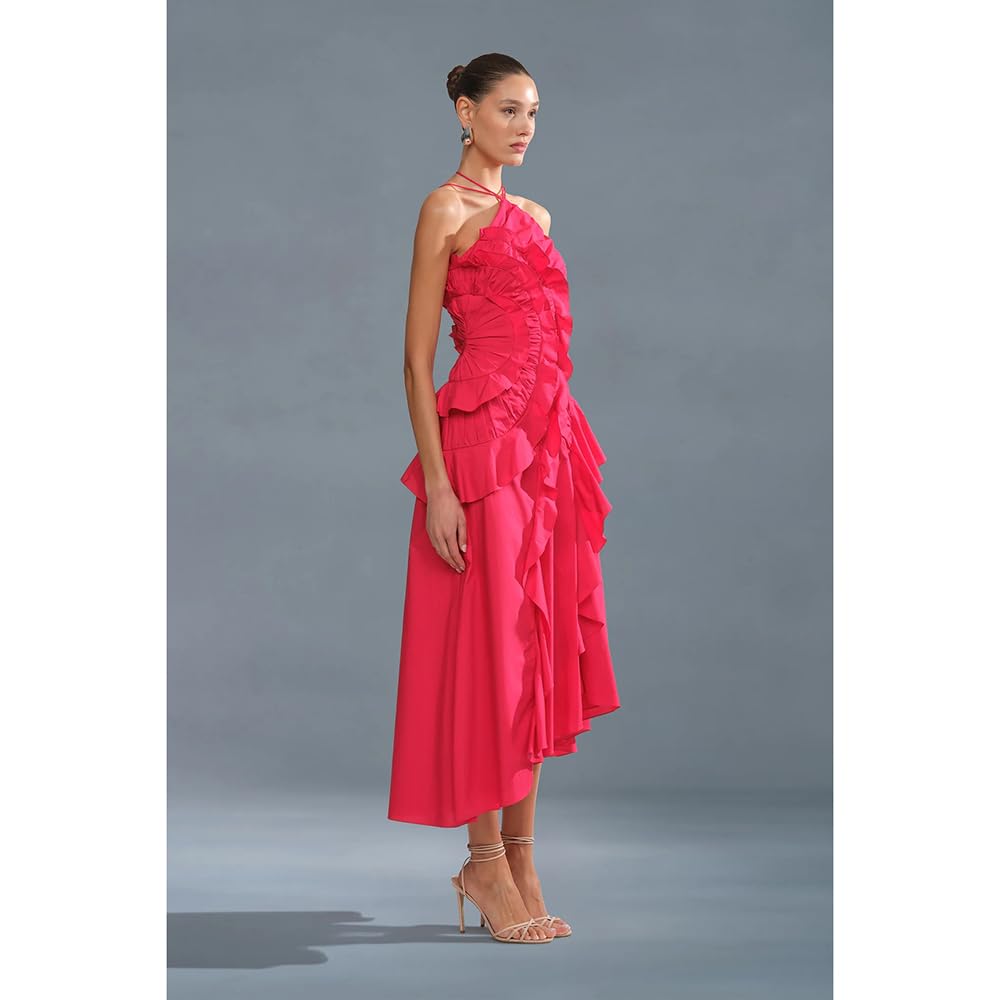 Vestido Largo De Verano Mujer Volantes Elegante Vestido Casual Plisado, Vestidos Maxi Sin Mangas Cuello Halter Playa Capas Irregulares Vestidos Cóctel Bohemio Plisado Corte A Fluido