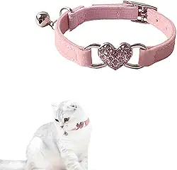 Coleira de gatinho ajustável de 20 a 25 cm, coleira de gato com sino com coração, rosa