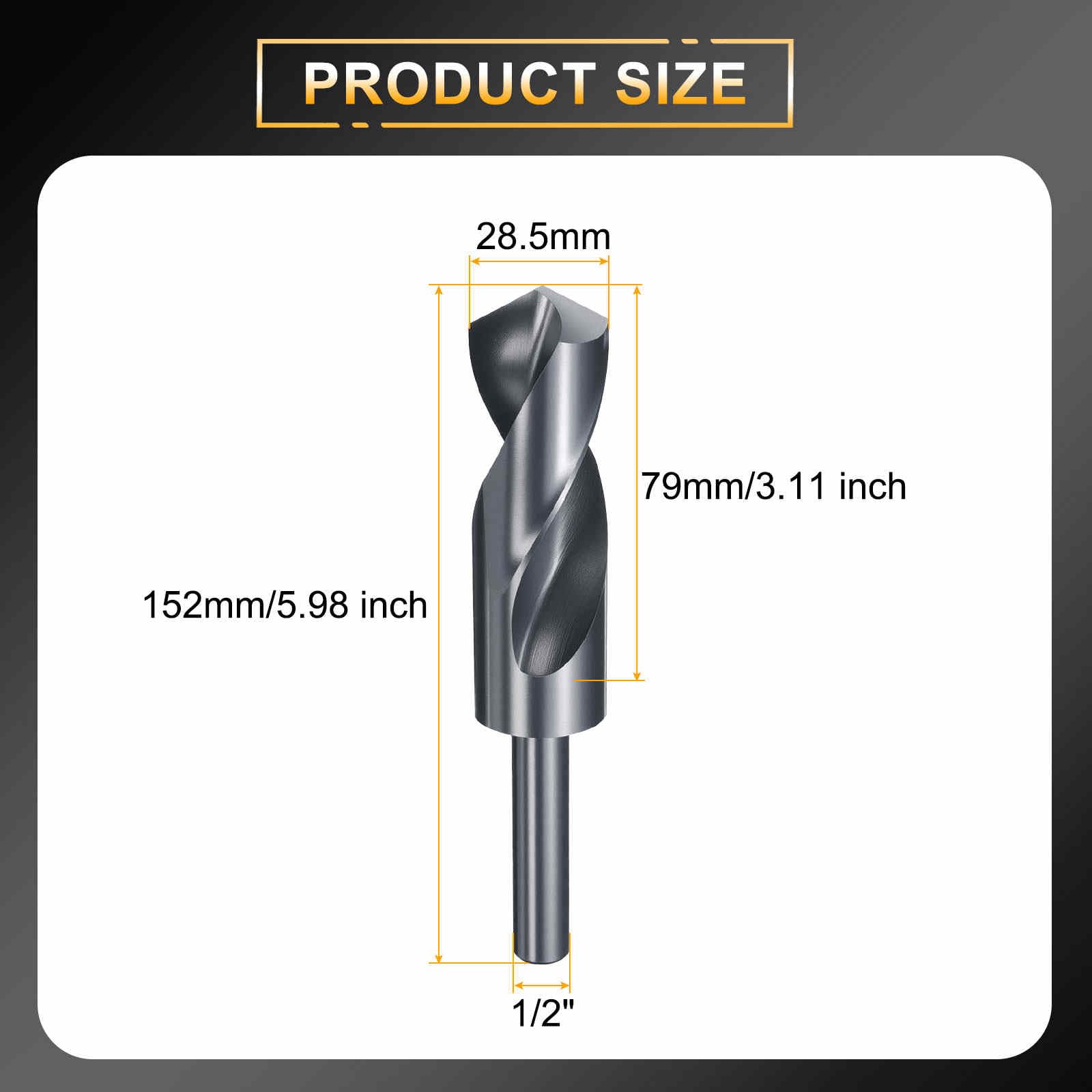 HARFINGTON Bohrer, 28,5 mm, reduzierter Schaft, rund, 4341, Hochgeschwindigkeitsstahl, Nitrieren, schwarz, 118°-Standardspitze für Kunststoff, Holz, Kupfer, Aluminium, Eisen, mittelweiches Metall