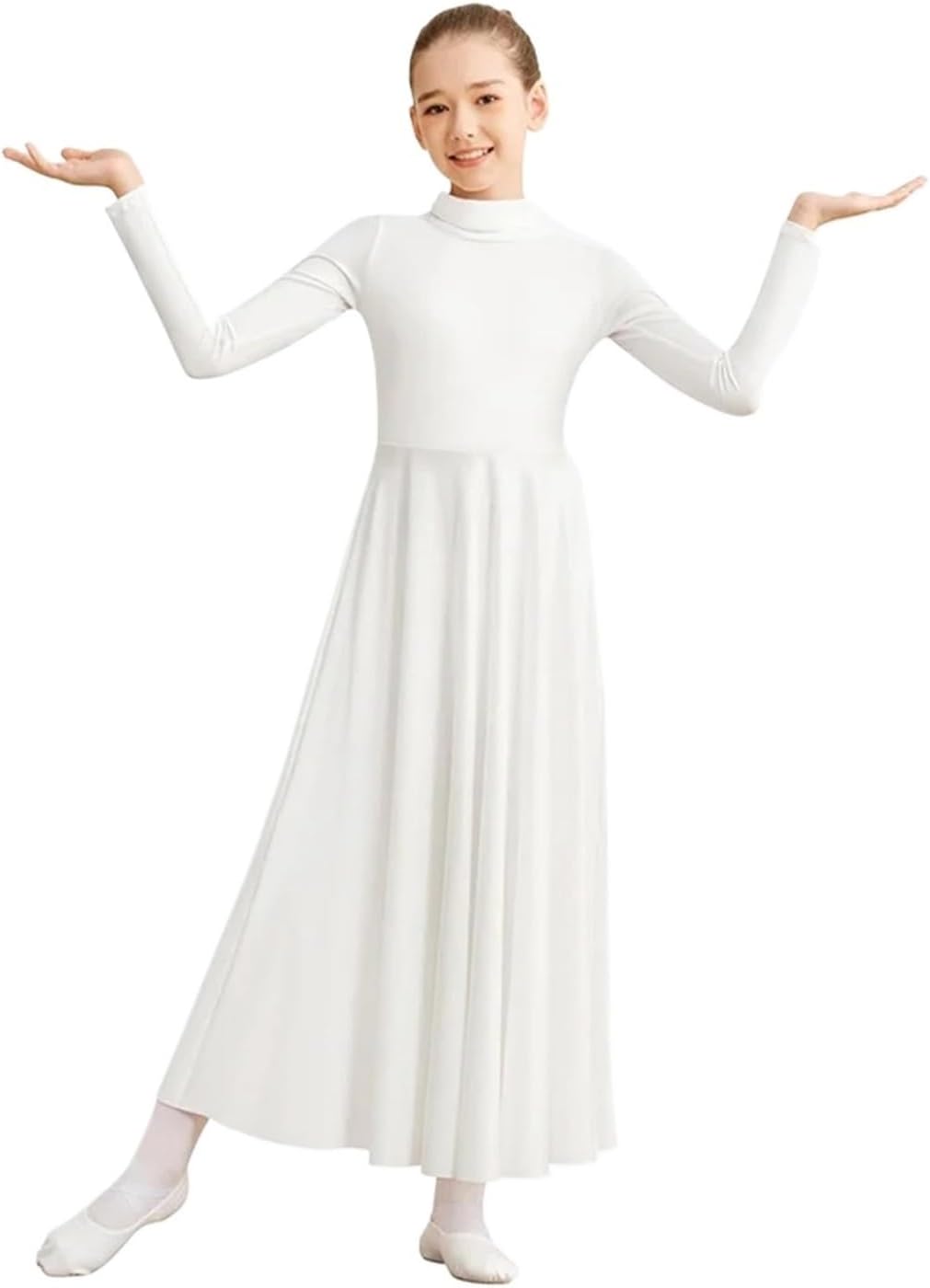 Praise Dance Dress for Women Girls Folding High Neck Praise Dance Dress Loose Long Sleeve Worship Liturgical Costume