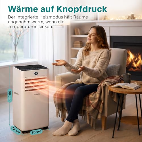 SereneLife Mobile Klimaanlage 10000BTU mit Abluftschlauch, 4- in- 1 Klimagerät mit WLAN, Kühlen, Heizen Ventilator und Entfeuchter, Räume bis 31 m², 24h Timer, 55dB, Inkl. Fensterkit, für Zuhause, Büro-2