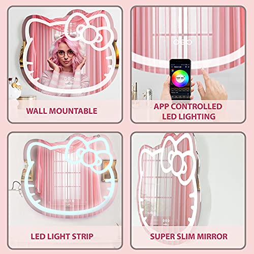Impressions Vanity Hello Kitty Wall Mirror With Wi-Fi, Smart Touch Sensitive Makeup Vanity Mirror With App Controller And Color Changing Dimming Led Strip Light #TOP5