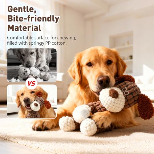 2026 New Dog Toys, Indestructible Plush Dog Toy for Aggressive Chewers, Interactive Squeaky Soft Puppy Chew Toy, Durable Teething Toys for Small Medium Large Dogs (Brown)