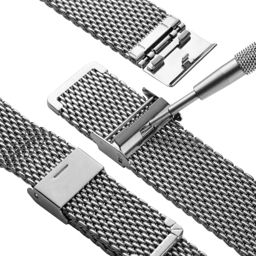 Image of DBLACK ''BONEZ'' Mesh Chain Stainless Steel Watch Belt, Ergonomic & Breathable Design Watch Strap / / For 08mm, 10mm, 12mm, 14mm, 16mm, 18mm, 20mm, or 22mm Watch Band (Silver, Choose Your Size)