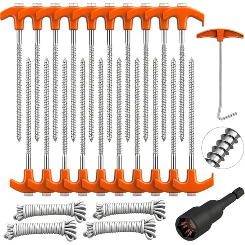 HORUSDY 20 Pack 20CM / 8-Inch Heavy Duty Tent Stakes Awning Pegs Camping Stakes with 4 x 13ft Rope & 1 Stopper T Pull Hook