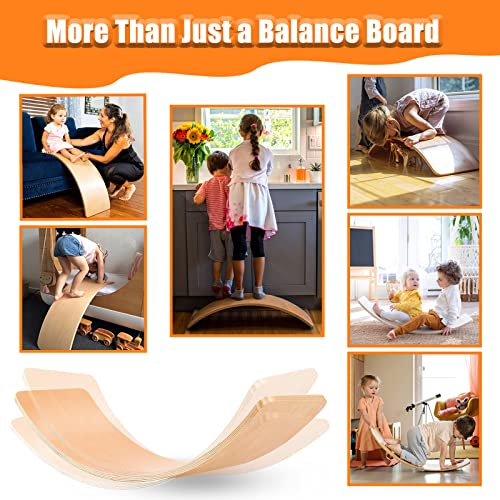 Wooden Wobble Balance Board For Kids Toddler Open Ended Learning, 35 Inch Natural Wood Rocker Board For Yoga Classroom & Children's Room #TOP5