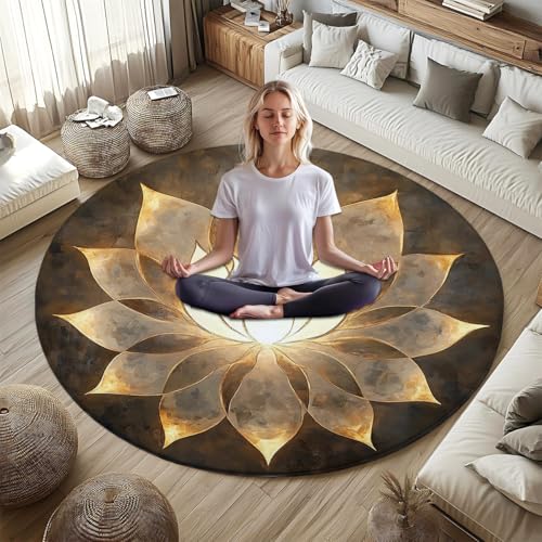 WEHWEH Golden Lotus Round Yoga & Meditation Rug 150x150cm