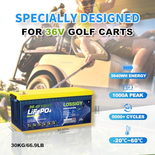 Image of LOSSIGY 36V Golf Cart Lithium Battery Conversion Kit, Built in 200A Smart BMS, Peak Current 1000A(3-5s), Perfect for Passenger Car, Trolling Motor