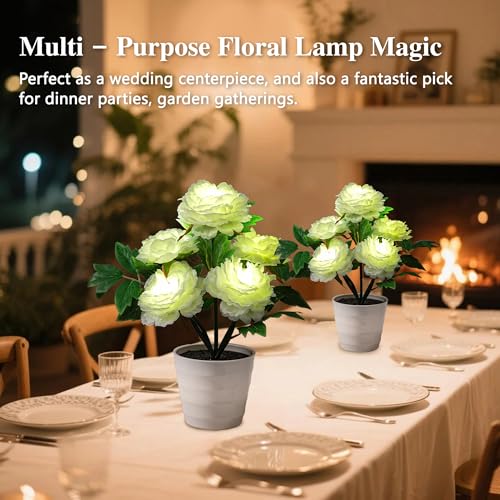 Image of White Peony Artificial Flower Lamp, Night Light for Bedroom Wedding Bar Coffee Shop Decor, Christmas Valentines Mothers Day Anniversary Birthday Gifts for Women Mom Grandma Wife Friend