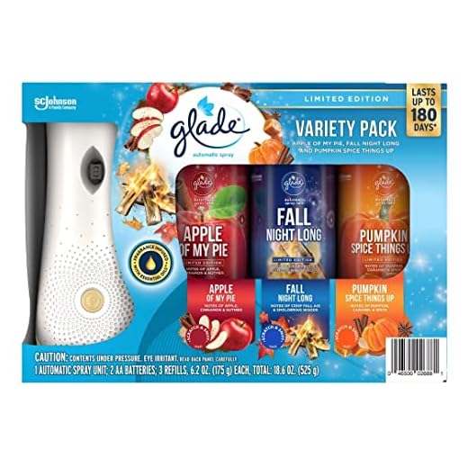 Glade Automatic Spray Kit Limited Edition Fall Variety Pack (Apple of My Pie, Fall Night Long, and Pumpkin Spice Things Up)