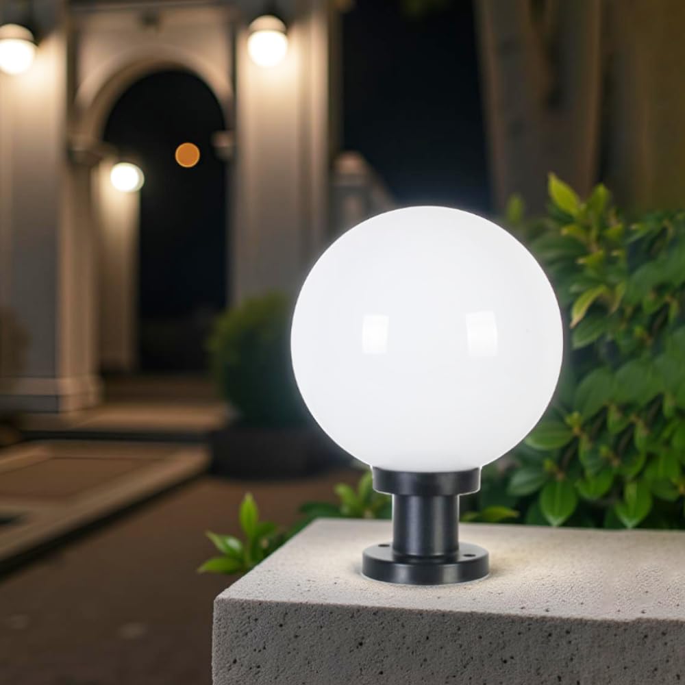 XINYASEE Outdoor Lights, E27 lampholders, Aluminium Casting/Acrylic Body, Spherical Landscape Pillar Lights, Waterproof Spherical Pillar Lights, Courtyard Villa Balcony Lighting (Big)