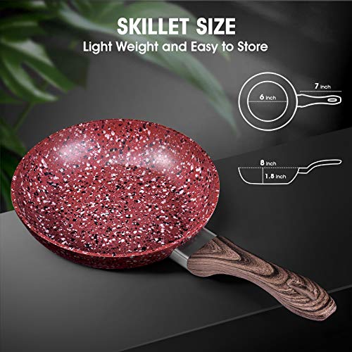 CSK 8" Nonstick Frying Pan - Frying Pan with Natural Textured Bakelite Handle, 100% APEO & PFOA-Free Granite Coating, Stone Earth Frying Pan and Skillet Cookware, Ideal for Self-Cooking