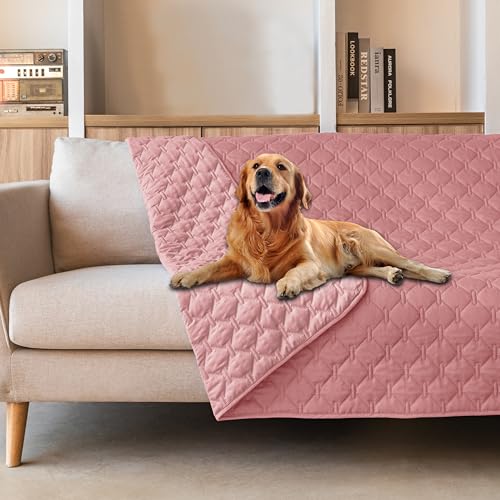 Image of gogobunny 3X Stronger Waterproof Pet Blanket, Scratch Proof Furniture Protector for Dogs Cats, Reversible Cover 82x120 Inch, Dark Pink /Light Pink