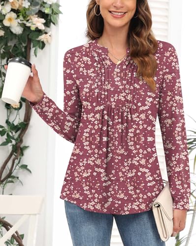 Anyally Women Fall Long Sleeve Tunic Tops Dressy Casual Blouses Pleated Shirts for Leggings2