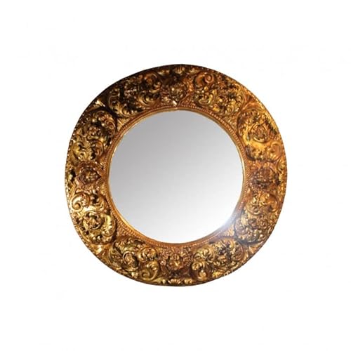 Antique French Round Wall Mirror Carved Wood Gold Frame