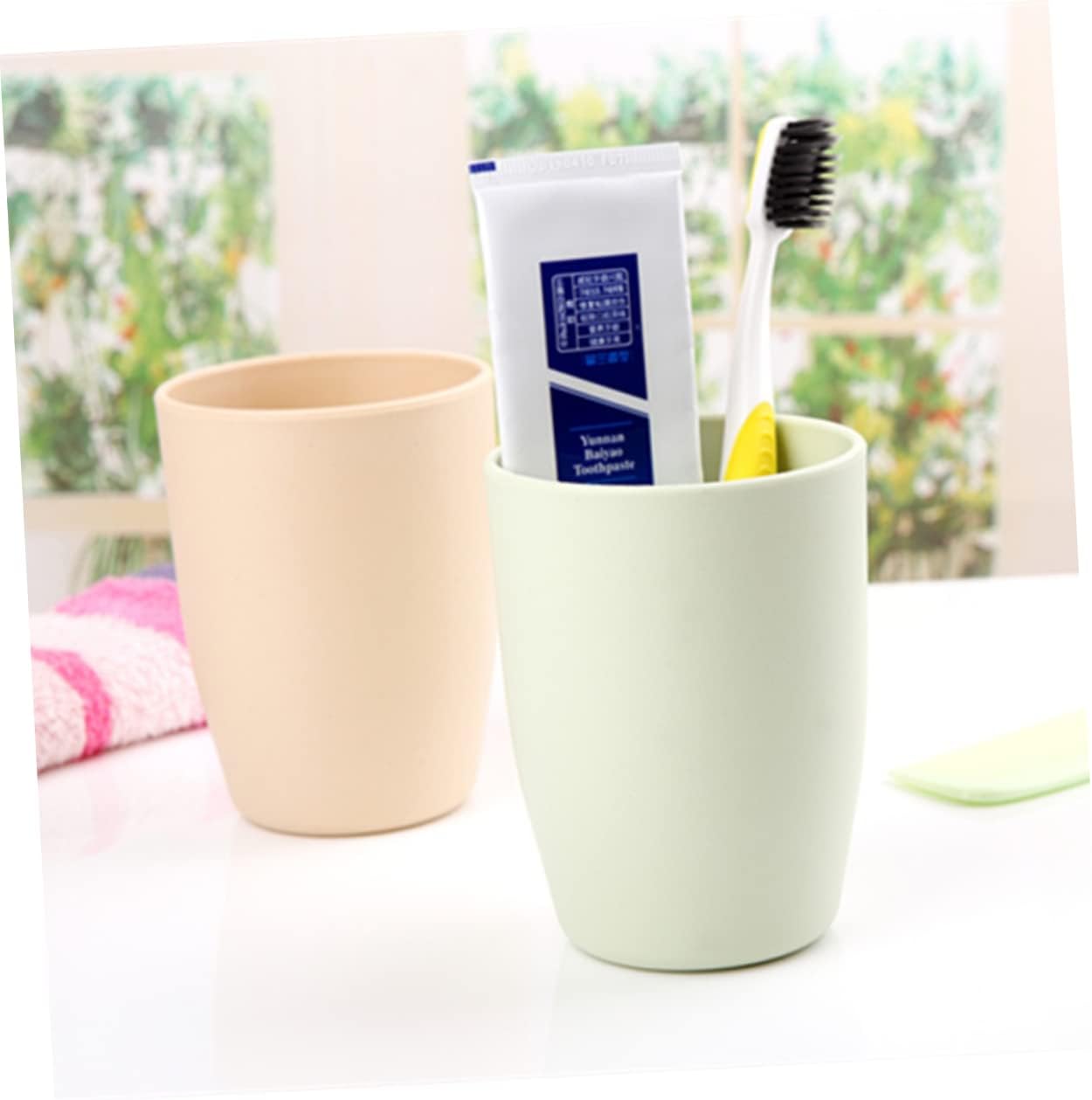 Plastic Tooth Mug 201-300ml Green Spill Proof Cup for Bathroom Toothbrush Holder Family Present
