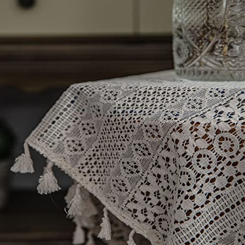 Bhusb Farmhouse Crochet Knitting Curtains Tassels 84 Inches Long,Rod Pocket Bohemian Cotton Lace Window Drapes For Bedroom Living Room Decoration,2 Panels,52 X 84 Inches #TOP1