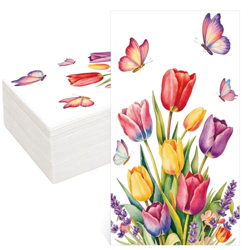40 Stück Servietten Tulpe Servietten Frühling Sommer Cocktailservietten Geburtstagsservietten Einweg Papierservietten für Deko Hochzeit Babyparty Kommunionen Gartenparty Picknick Frühlingstea