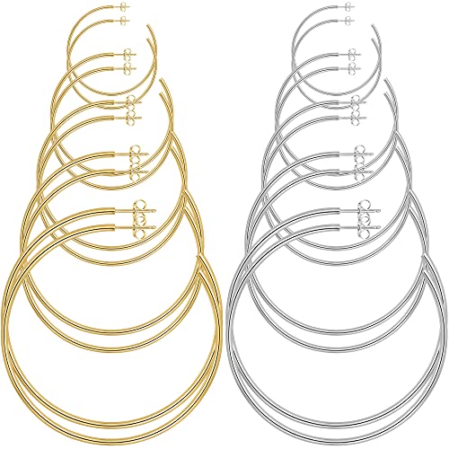 Cuicanstar 10 Pairs Stainless Steel Gold Hoops Silver Hoop Earrings For Women Girls, Hypoallergenic Dainty Big Hoop Earrings Lightweight Large Small Hoop Loop Earrings Set #TOP6