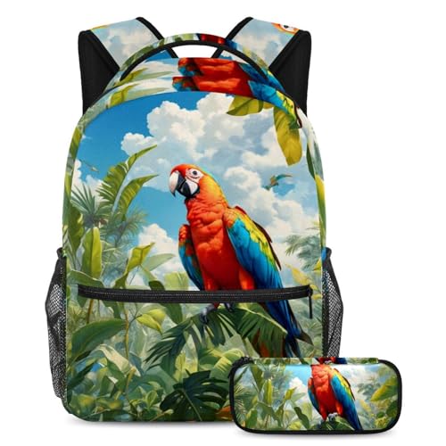 Sac à dos d'école ergonomique contre le désordre ensemble avec trousse perroquet