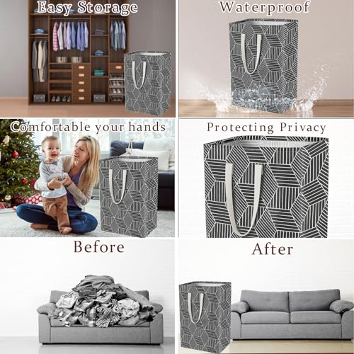 Image of Waterproof Laundry Hamper Collapsible Laundry Basket Leather Handle Laundry Bag Large Clothes Storage Toy Organization for Bathroom Bedroom Laundryroom College Dorms (Heilingxing-001)