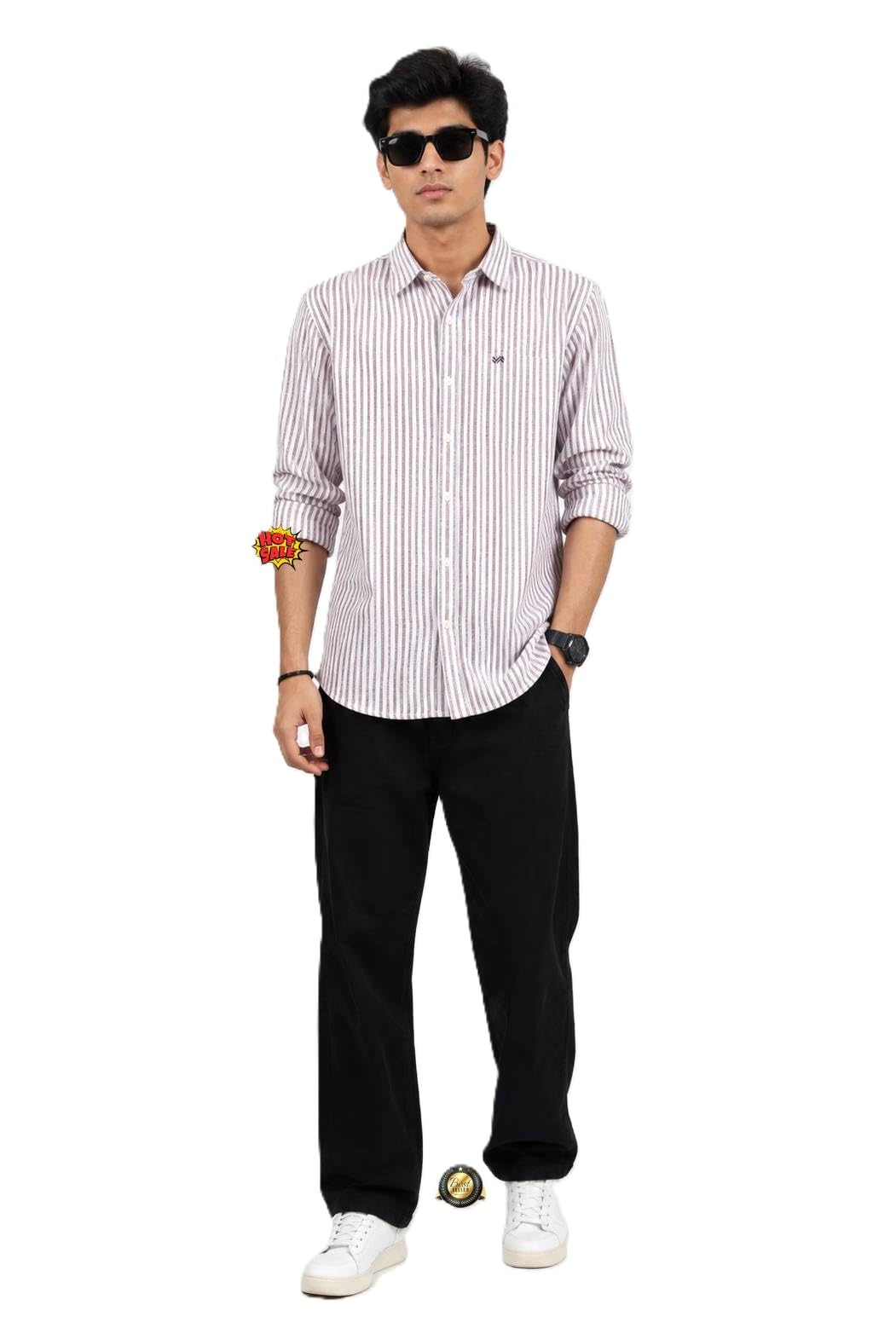 Men's Full Sleeve Striped Casual Shirt, White and Brown-picture-36
