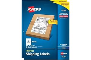Avery 8126 Shipping Labels for Inkjet Printers, TrueBlock Technology, 5.5" x 8.5", White, 50 Pack