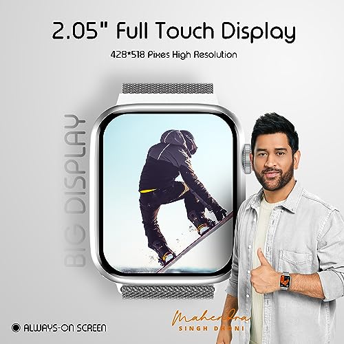 Image of Fire-Boltt Vogue Large 2.05 inch Display Smart Watch, Always On Display, Wireless Charging, App Based GPS with Bluetooth Calling & 500+ Watch Faces (Steel Silver)