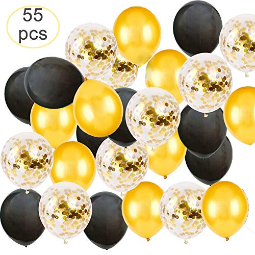 12Inch Black Gold and Confetti Latex Balloons 55pcs 12'' Balloons Party Kit Decorations for Birthday Wedding Graduation Celebration Bridal Shower Congrats Anniversary Supplies